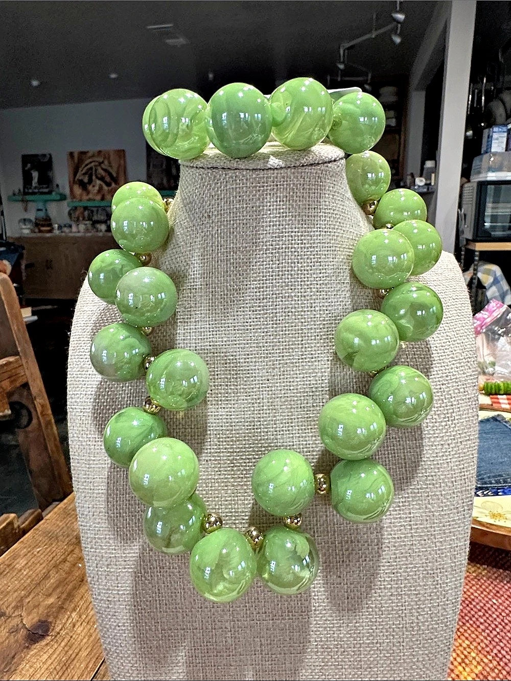 Queen Gypsy Bubble Gum Lime  Green Beaded Statement Necklace with Bracelet NWT